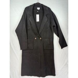SNDYS wmns Black Knit Longline Coat Notched Lapel Double Button Pockets Sz  M